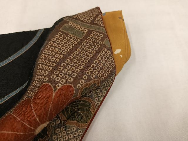 平和屋着物●訪問着草花文　黒地　噓つき襦袢　正絹　逸品　AABM5196ph