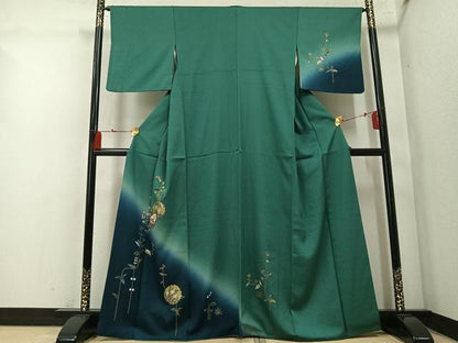 平和屋着物●訪問着　雪輪草花文　暈し染め　金彩　正絹　逸品　AABM5198ph