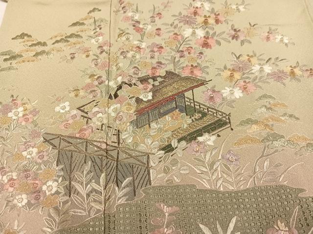 平和屋着物●訪問着　総刺繍　翠山刺繍　草花風景文　暈し染め　正絹　逸品　AABM5199ph