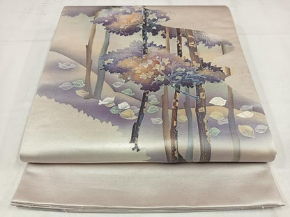 平和屋着物◎江戸友禅作家　三辻与四昭　太鼓柄袋帯　樹林文　正絹　逸品　AABM5205bw