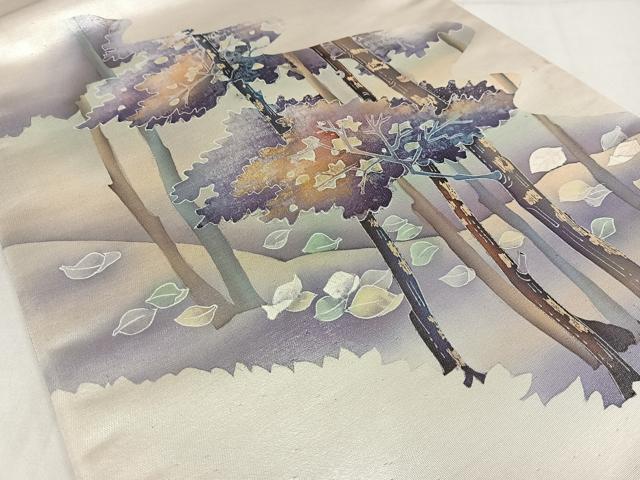 平和屋着物◎江戸友禅作家　三辻与四昭　太鼓柄袋帯　樹林文　正絹　逸品　AABM5205bw