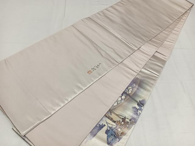 平和屋着物◎江戸友禅作家　三辻与四昭　太鼓柄袋帯　樹林文　正絹　逸品　AABM5205bw