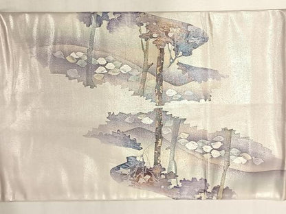 平和屋着物◎江戸友禅作家　三辻与四昭　太鼓柄袋帯　樹林文　正絹　逸品　AABM5205bw