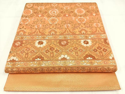 平和屋着物◎中国三大刺繍　相良刺繍　太鼓柄袋帯　更紗花文　正絹　逸品　AABM5207bw