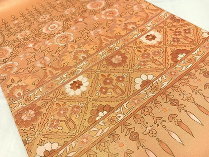 平和屋着物◎中国三大刺繍　相良刺繍　太鼓柄袋帯　更紗花文　正絹　逸品　AABM5207bw