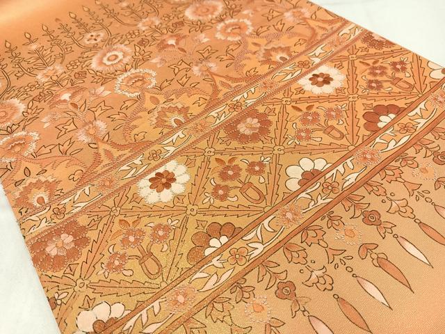 平和屋着物◎中国三大刺繍　相良刺繍　太鼓柄袋帯　更紗花文　正絹　逸品　AABM5207bw
