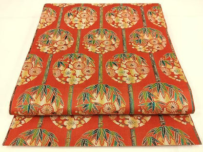 平和屋着物◎本場筑前博多織　八寸名古屋帯　松竹梅丸文　銀糸　正絹　逸品　AABM5211bw