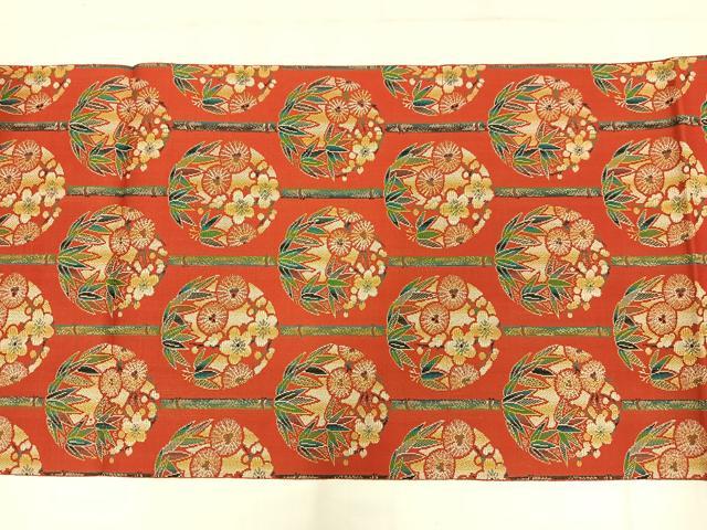 平和屋着物◎本場筑前博多織　八寸名古屋帯　松竹梅丸文　銀糸　正絹　逸品　AABM5211bw