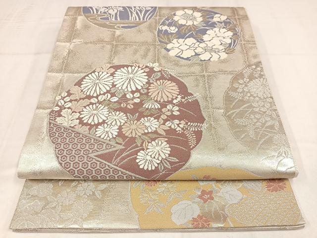 平和屋着物◎織彦　手織引箔錦　六通柄袋帯　唐織　花丸文　金銀糸　正絹　逸品　AABM5212bw