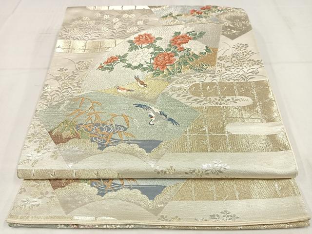 平和屋着物◎六通柄袋帯　唐織　地紙花鳥文　金銀糸　正絹　逸品　AABM5214bw