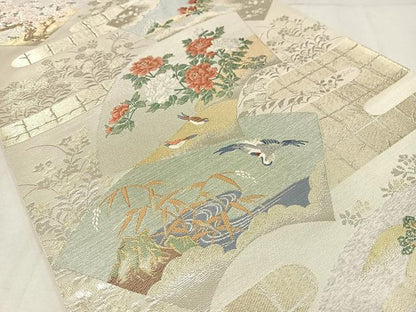 平和屋着物◎六通柄袋帯　唐織　地紙花鳥文　金銀糸　正絹　逸品　AABM5214bw