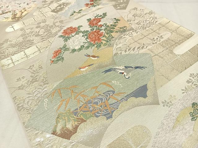 平和屋着物◎六通柄袋帯　唐織　地紙花鳥文　金銀糸　正絹　逸品　AABM5214bw