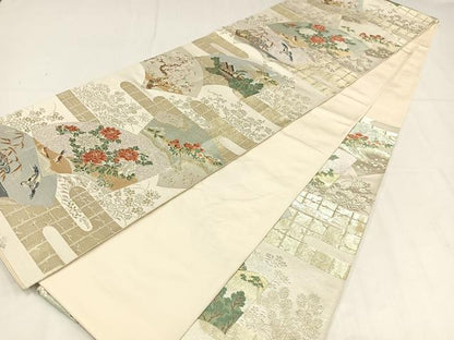 平和屋着物◎六通柄袋帯　唐織　地紙花鳥文　金銀糸　正絹　逸品　AABM5214bw
