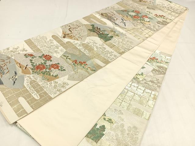 平和屋着物◎六通柄袋帯　唐織　地紙花鳥文　金銀糸　正絹　逸品　AABM5214bw