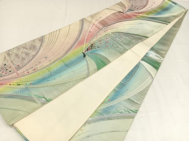 平和屋着物◎六通柄袋帯　舞蝶文　銀糸　正絹　逸品　AABM5217bw
