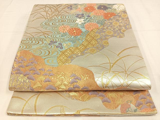 平和屋着物◎六通柄袋帯　唐織　花鳥風月　道長花文　金銀糸　正絹　逸品　AABM5220bw