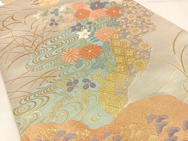 平和屋着物◎六通柄袋帯　唐織　花鳥風月　道長花文　金銀糸　正絹　逸品　AABM5220bw
