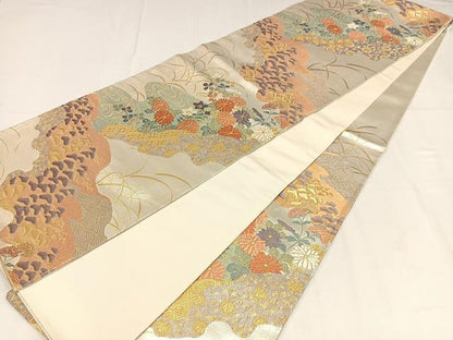 平和屋着物◎六通柄袋帯　唐織　花鳥風月　道長花文　金銀糸　正絹　逸品　AABM5220bw