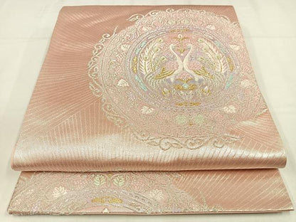 平和屋着物◎六通柄袋帯　唐織　双鳥絵皿文　金銀糸　正絹　逸品　AABM5221bw