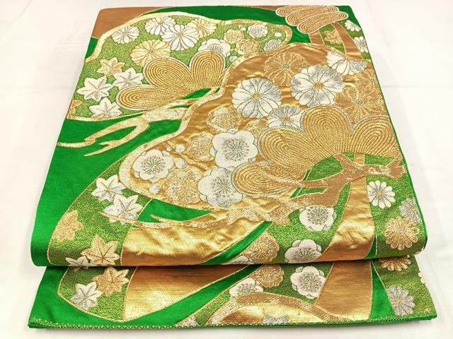 平和屋着物◎六通柄袋帯　唐織　花松文　金銀糸　正絹　逸品　AABM5222bw
