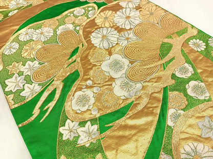 平和屋着物◎六通柄袋帯　唐織　花松文　金銀糸　正絹　逸品　AABM5222bw