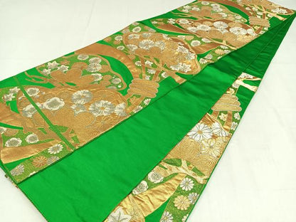 平和屋着物◎六通柄袋帯　唐織　花松文　金銀糸　正絹　逸品　AABM5222bw