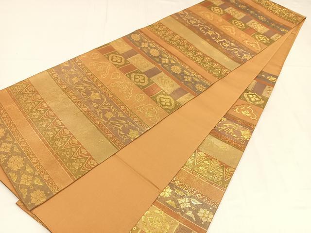 平和屋着物◎六通柄袋帯　草花文　金糸　正絹　逸品　AABM5228bw