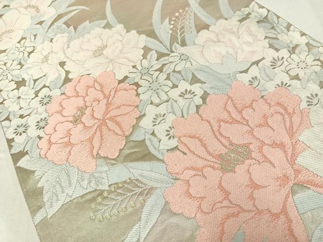 平和屋着物◎六通柄袋帯　唐織　草花文　銀糸　正絹　逸品　AABM5230bw