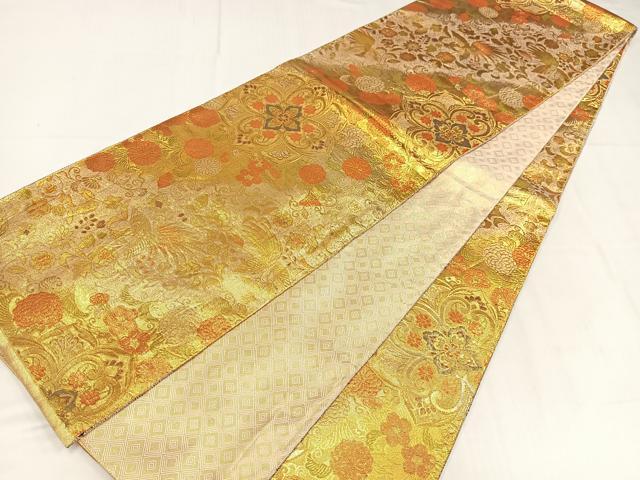 平和屋着物◎佐賀錦　全通柄袋帯　鳳凰花唐草文　金糸　正絹　逸品　AABM5232bw