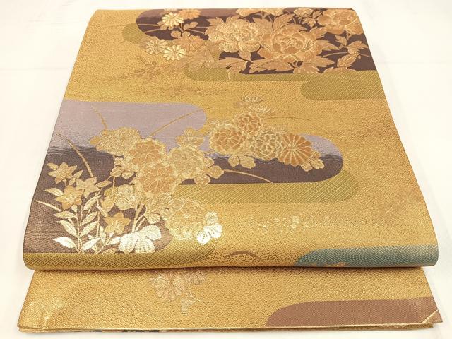 平和屋着物◎両面六通柄袋帯　花の譜　金糸　AABM5233bw