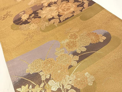 平和屋着物◎両面六通柄袋帯　花の譜　金糸　AABM5233bw
