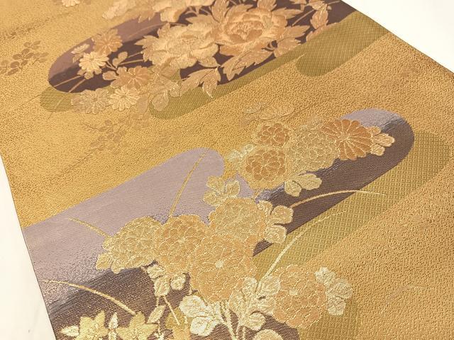 平和屋着物◎両面六通柄袋帯　花の譜　金糸　AABM5233bw