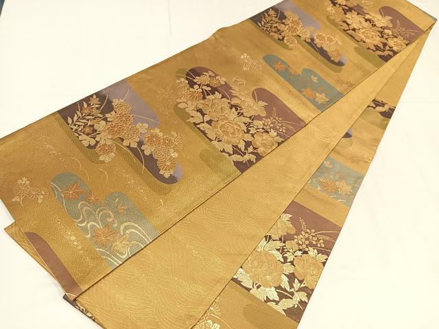 平和屋着物◎両面六通柄袋帯　花の譜　金糸　AABM5233bw