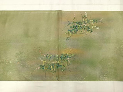 平和屋着物◎太鼓柄袋帯　作家物　手描き　草花文　金彩　引箔　正絹　逸品　AABM5234bw
