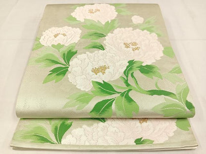平和屋着物◎六通柄袋帯　唐織　牡丹文　金糸　正絹　逸品　AABM5235bw