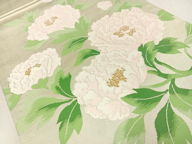 平和屋着物◎六通柄袋帯　唐織　牡丹文　金糸　正絹　逸品　AABM5235bw