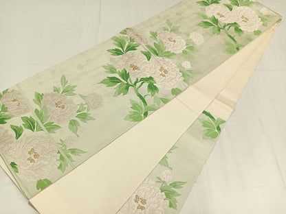 平和屋着物◎六通柄袋帯　唐織　牡丹文　金糸　正絹　逸品　AABM5235bw