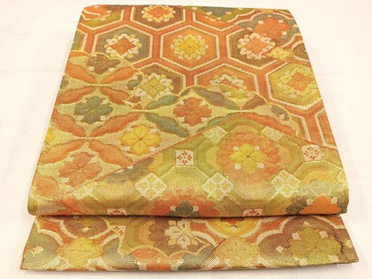 平和屋着物◎佐賀錦　六通柄袋帯　吉祥花文　金糸　正絹　逸品　AABM5240bw