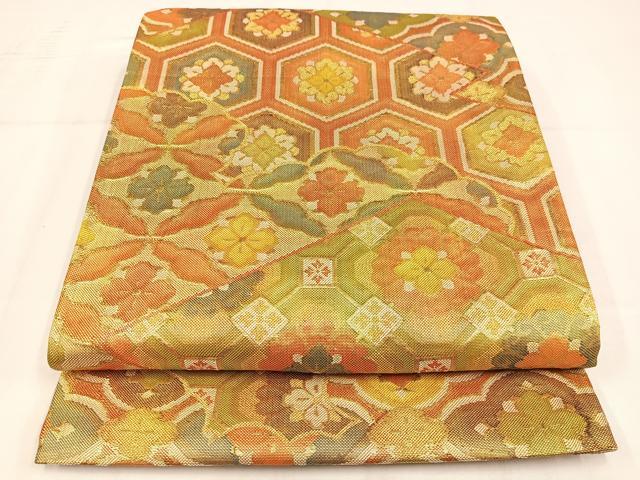 平和屋着物◎佐賀錦　六通柄袋帯　吉祥花文　金糸　正絹　逸品　AABM5240bw