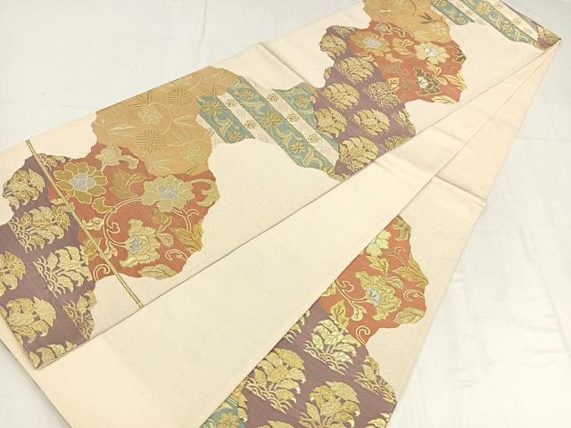 平和屋着物◎六通柄袋帯　道長花文　金糸　正絹　逸品　AABM5241bw