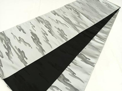 平和屋着物◎全通柄袋帯　九百緞子　霞文　正絹　逸品　AABM5244bw