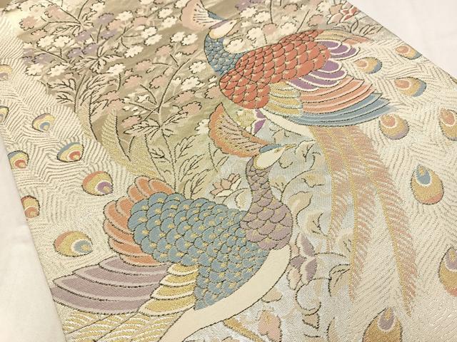 平和屋着物◎六通柄袋帯　唐織　孔雀花文　金銀糸　正絹　逸品　AABM5247bw