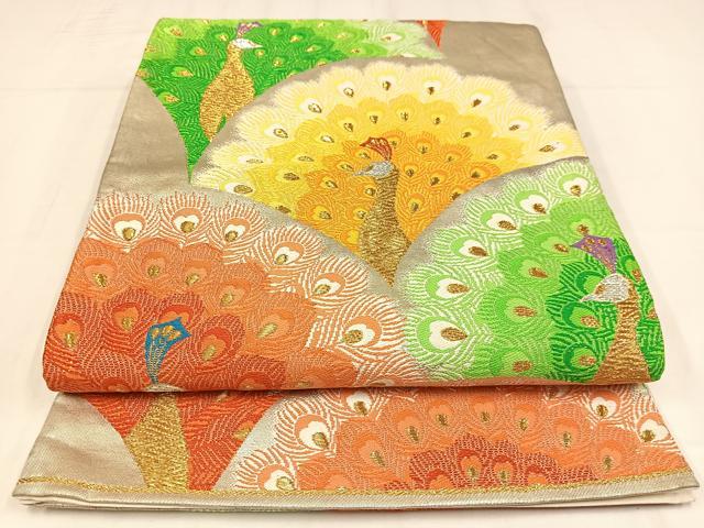 平和屋着物◎六通柄袋帯　唐織　孔雀文　金銀糸　正絹　逸品　AABM5248bw