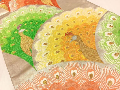 平和屋着物◎六通柄袋帯　唐織　孔雀文　金銀糸　正絹　逸品　AABM5248bw