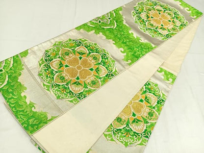 平和屋着物◎西陣　六通柄袋帯　唐織　花唐草文　金銀糸　正絹　逸品　AABM5249bw