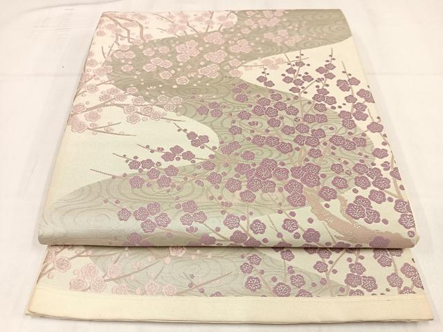 平和屋着物◎六通柄袋帯　唐織　流水枝梅文　正絹　逸品　AABM5251bw
