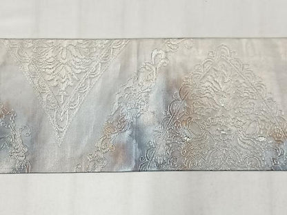 平和屋着物◎九寸名古屋帯　草花文　銀糸　正絹　逸品　AABM5253bw