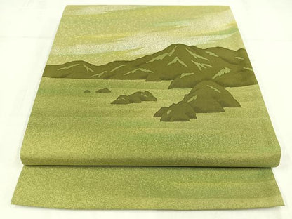 平和屋着物◎太鼓柄袋帯　紬地　重ね山文　正絹　逸品　AABM5256bw