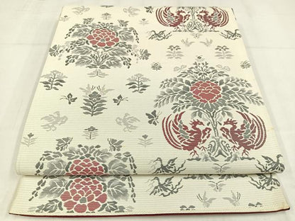 平和屋着物◎六通柄袋帯　しょう紦織　鳳凰草花文　正絹　逸品　AABM5257bw