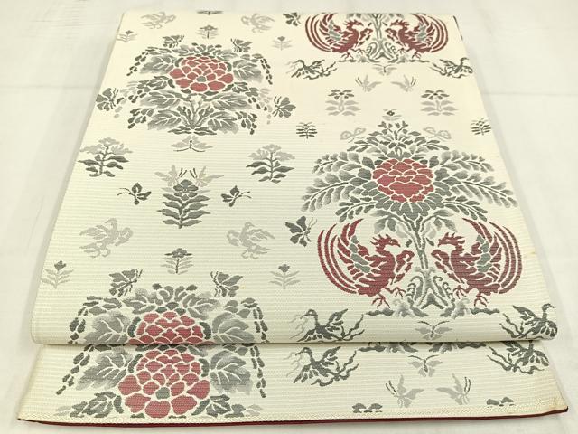 平和屋着物◎六通柄袋帯　しょう紦織　鳳凰草花文　正絹　逸品　AABM5257bw
